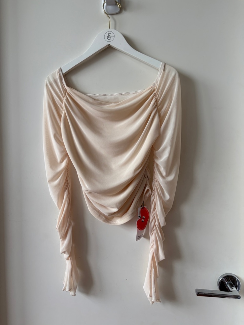 BNWT Cider Beige MESH OFF-SHOULDER LONG SLEEVE TEE
